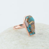 Pink Opal Copper Turquoise Ring - Gemstone Ring - Sterling Silver - 10x17 mm Coffin - Fashion Jewelry - Gift For Student - Jewelry For Lover